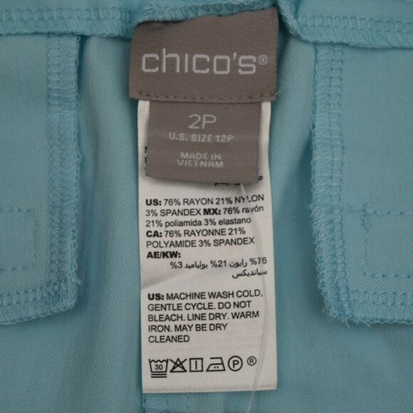 Chicos So Slimming Brigitte Slim Leg Crop Pants Womens 12P Chicos 2P Aria Aqua - Picture 6 of 7